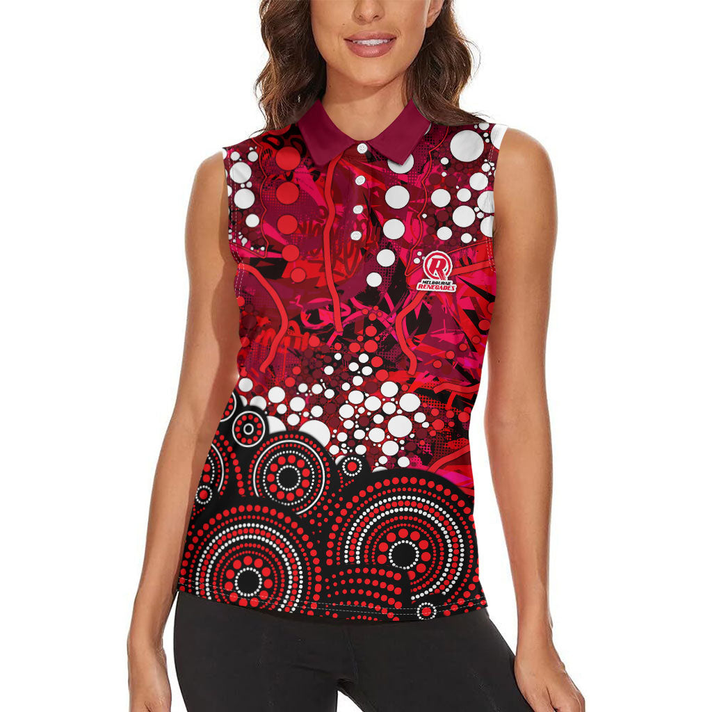 Melbourne Renegades Women Sleeveless Polo Shirt Graffiti Urban Aboriginal Dot Abstract Design