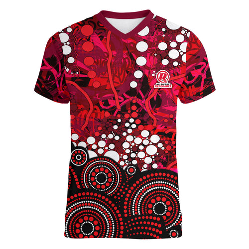 Melbourne Renegades Women V-Neck T-Shirt Graffiti Urban Aboriginal Dot Abstract Design