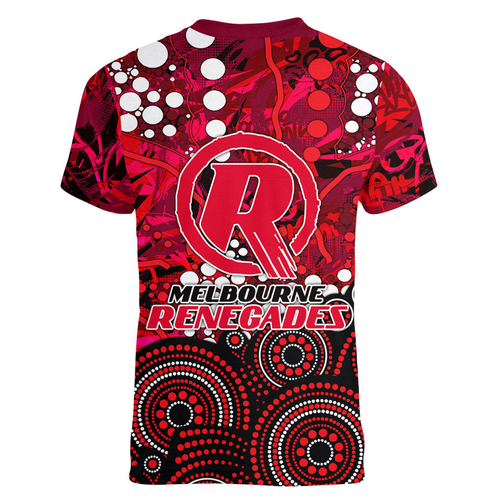Melbourne Renegades Women V-Neck T-Shirt Graffiti Urban Aboriginal Dot Abstract Design
