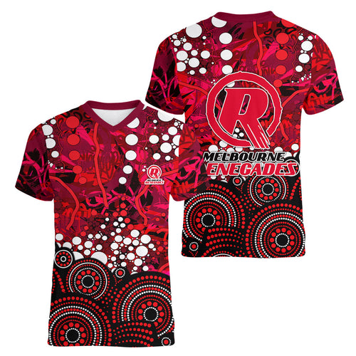 Melbourne Renegades Women V-Neck T-Shirt Graffiti Urban Aboriginal Dot Abstract Design