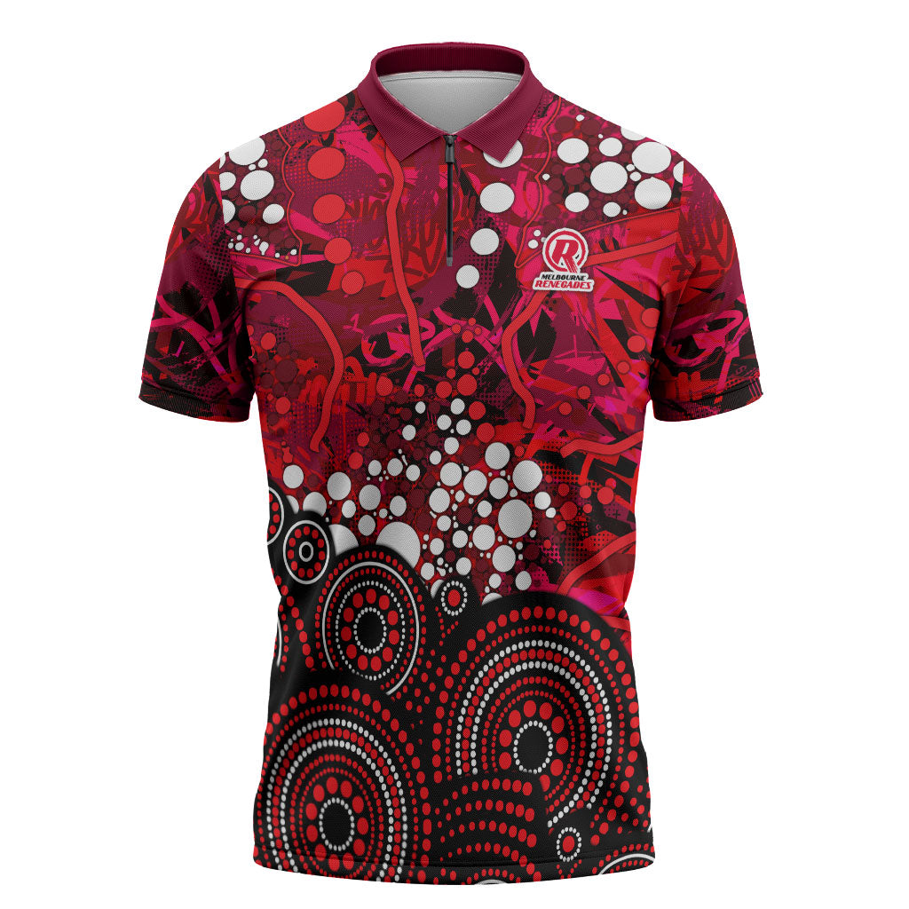 Melbourne Renegades Zipper Polo Shirt Graffiti Urban Aboriginal Dot Abstract Design