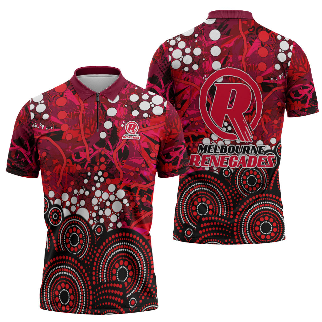 Melbourne Renegades Zipper Polo Shirt Graffiti Urban Aboriginal Dot Abstract Design