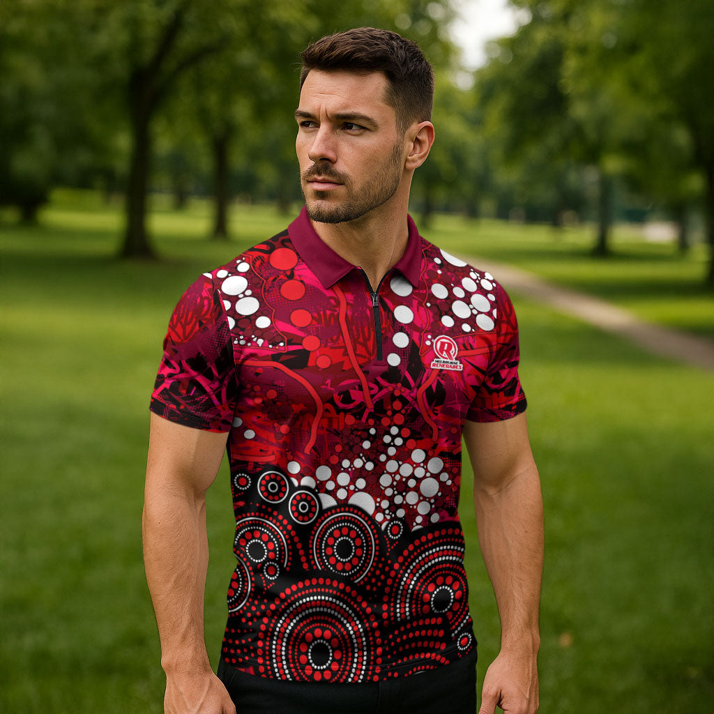 Melbourne Renegades Zipper Polo Shirt Graffiti Urban Aboriginal Dot Abstract Design
