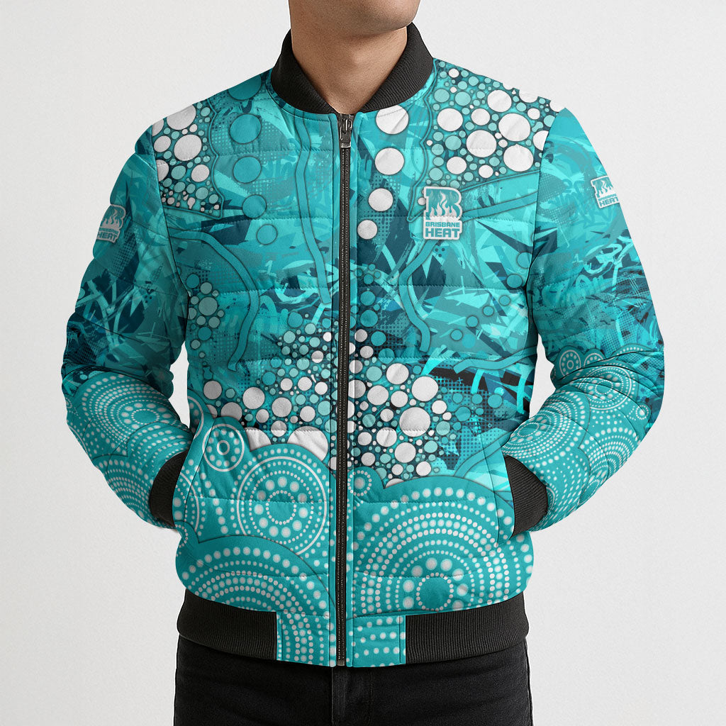 Brisbane Heat Bomber Puffer Jacket Graffiti Urban Aboriginal Dot Abstract Design