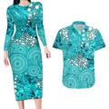 Brisbane Heat Couples Matching Long Sleeve Bodycon Dress and Hawaiian Shirt Graffiti Urban Aboriginal Dot Abstract Design