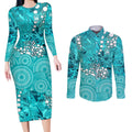 Brisbane Heat Couples Matching Long Sleeve Bodycon Dress and Long Sleeve Button Shirt Graffiti Urban Aboriginal Dot Abstract Design
