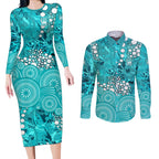 Brisbane Heat Couples Matching Long Sleeve Bodycon Dress and Long Sleeve Button Shirt Graffiti Urban Aboriginal Dot Abstract Design