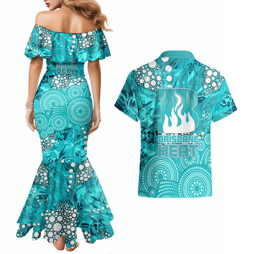 Brisbane Heat Couples Matching Mermaid Dress and Hawaiian Shirt Graffiti Urban Aboriginal Dot Abstract Design