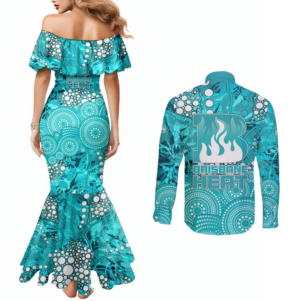 Brisbane Heat Couples Matching Mermaid Dress and Long Sleeve Button Shirt Graffiti Urban Aboriginal Dot Abstract Design
