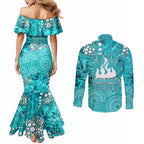 Brisbane Heat Couples Matching Mermaid Dress and Long Sleeve Button Shirt Graffiti Urban Aboriginal Dot Abstract Design