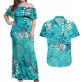 Brisbane Heat Couples Matching Off Shoulder Maxi Dress and Hawaiian Shirt Graffiti Urban Aboriginal Dot Abstract Design