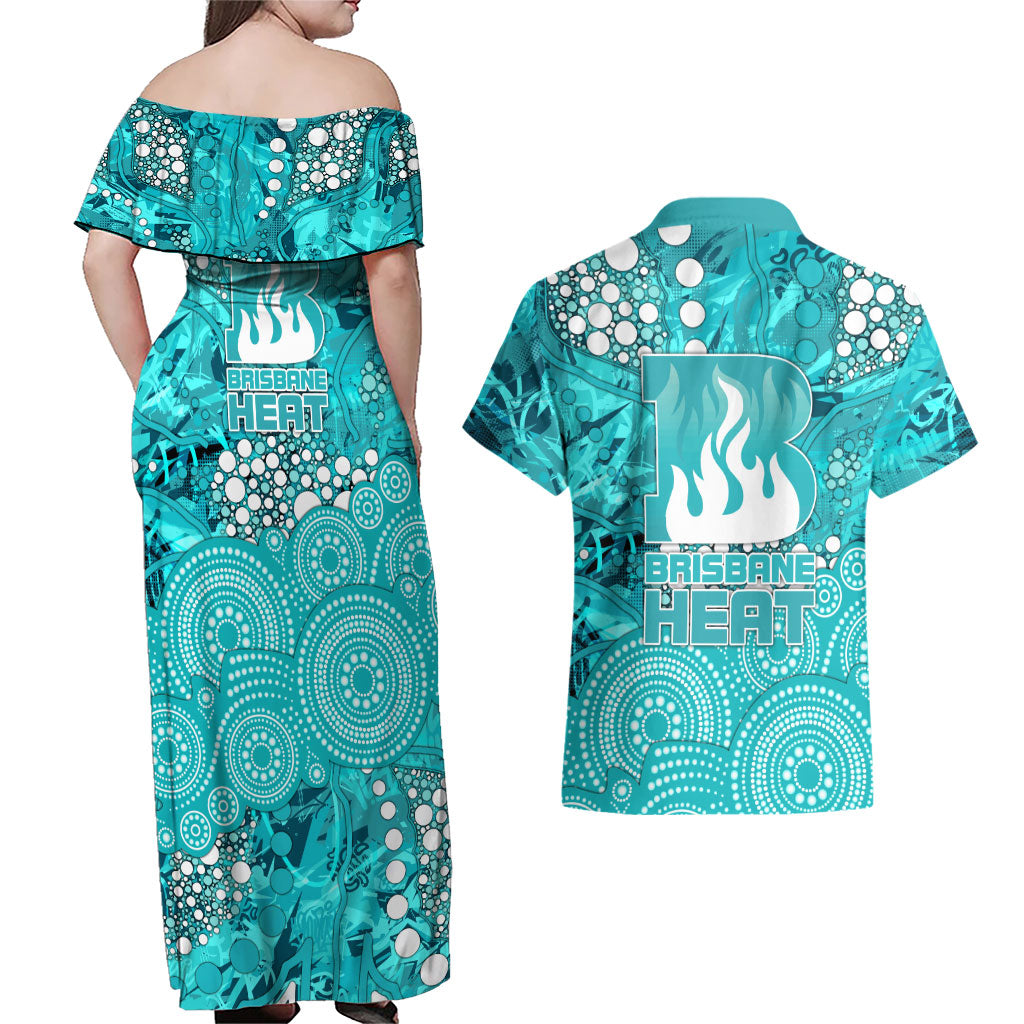 Brisbane Heat Couples Matching Off Shoulder Maxi Dress and Hawaiian Shirt Graffiti Urban Aboriginal Dot Abstract Design
