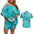 Brisbane Heat Couples Matching Off Shoulder Short Dress and Hawaiian Shirt Graffiti Urban Aboriginal Dot Abstract Design