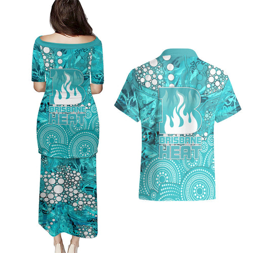 Brisbane Heat Couples Matching Puletasi and Hawaiian Shirt Graffiti Urban Aboriginal Dot Abstract Design
