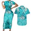 Brisbane Heat Couples Matching Short Sleeve Bodycon Dress and Hawaiian Shirt Graffiti Urban Aboriginal Dot Abstract Design