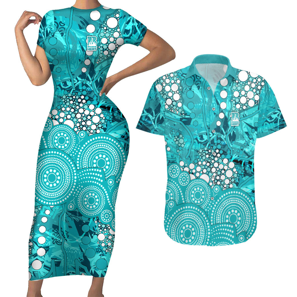 Brisbane Heat Couples Matching Short Sleeve Bodycon Dress and Hawaiian Shirt Graffiti Urban Aboriginal Dot Abstract Design