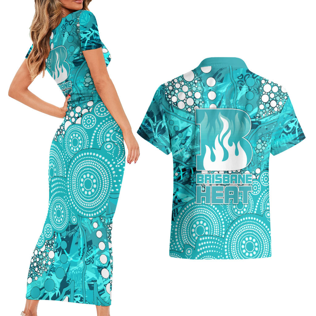 Brisbane Heat Couples Matching Short Sleeve Bodycon Dress and Hawaiian Shirt Graffiti Urban Aboriginal Dot Abstract Design