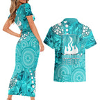 Brisbane Heat Couples Matching Short Sleeve Bodycon Dress and Hawaiian Shirt Graffiti Urban Aboriginal Dot Abstract Design