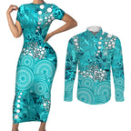 Brisbane Heat Couples Matching Short Sleeve Bodycon Dress and Long Sleeve Button Shirt Graffiti Urban Aboriginal Dot Abstract Design