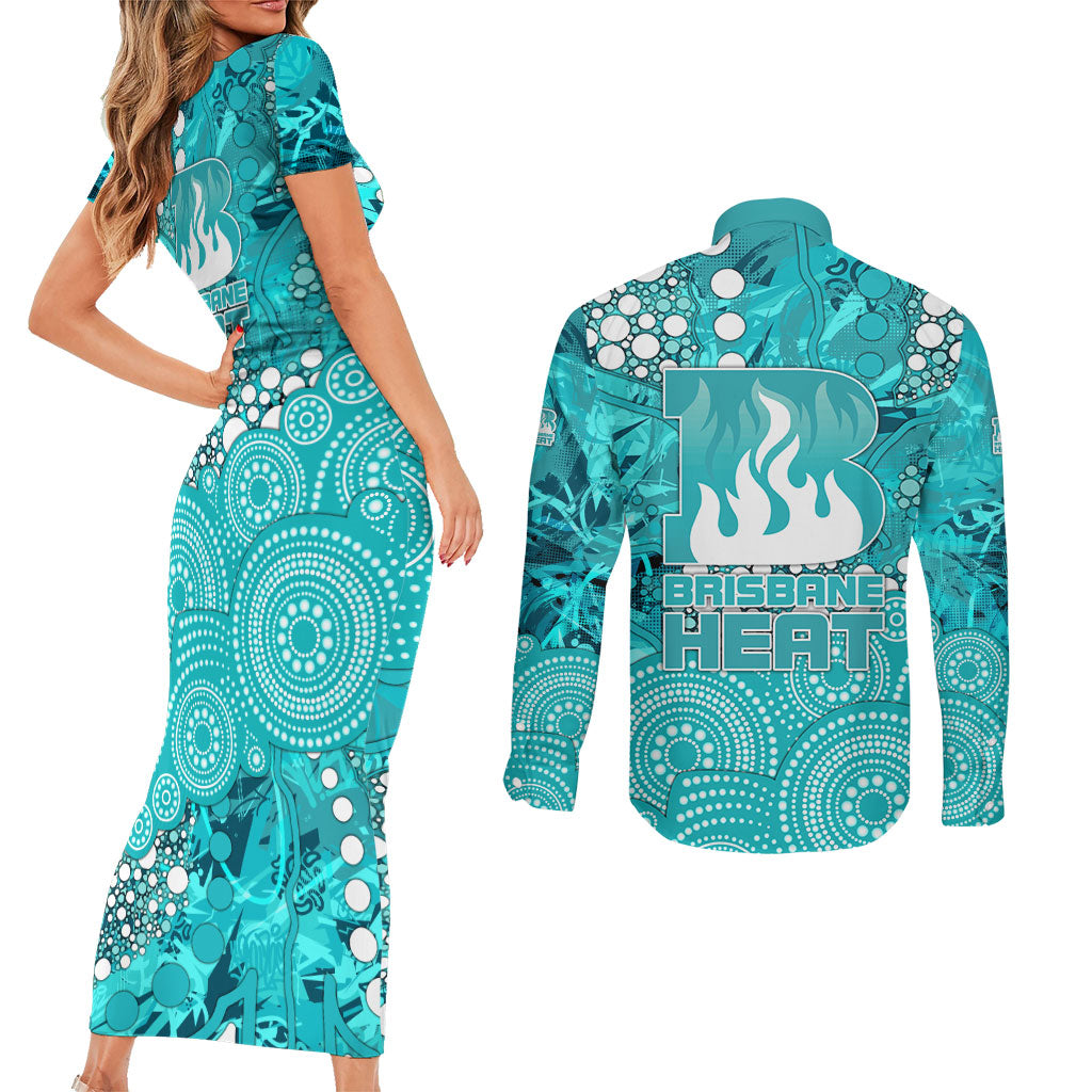 Brisbane Heat Couples Matching Short Sleeve Bodycon Dress and Long Sleeve Button Shirt Graffiti Urban Aboriginal Dot Abstract Design