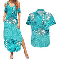 Brisbane Heat Couples Matching Summer Maxi Dress and Hawaiian Shirt Graffiti Urban Aboriginal Dot Abstract Design