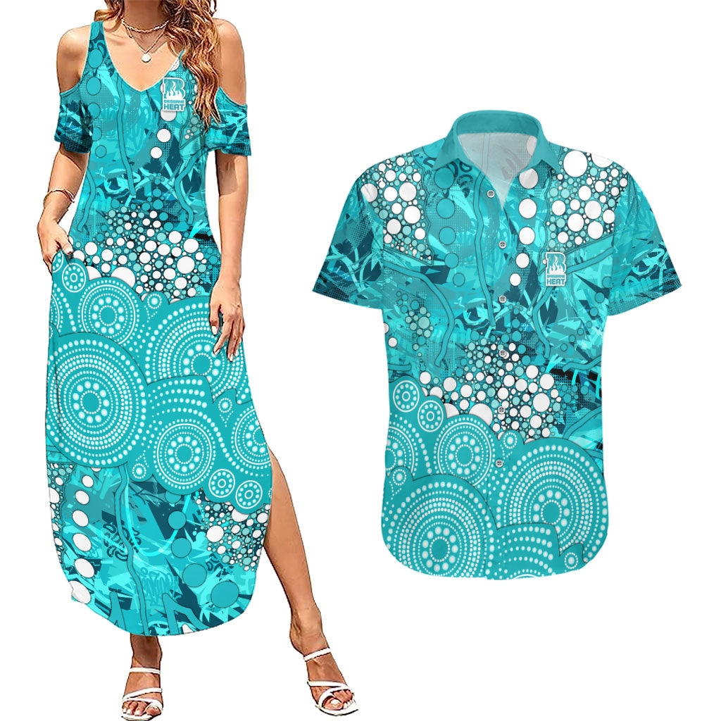 Brisbane Heat Couples Matching Summer Maxi Dress and Hawaiian Shirt Graffiti Urban Aboriginal Dot Abstract Design