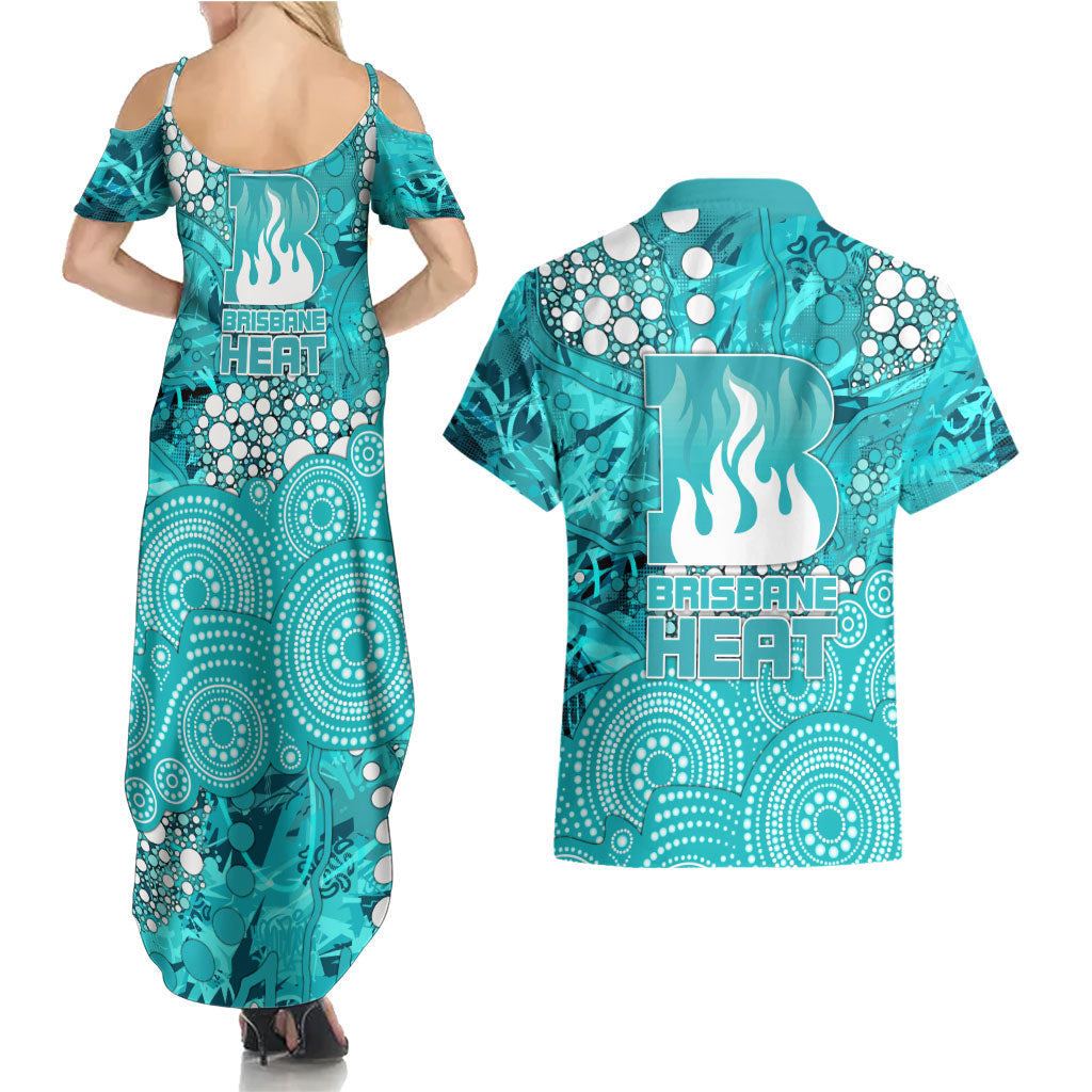 Brisbane Heat Couples Matching Summer Maxi Dress and Hawaiian Shirt Graffiti Urban Aboriginal Dot Abstract Design