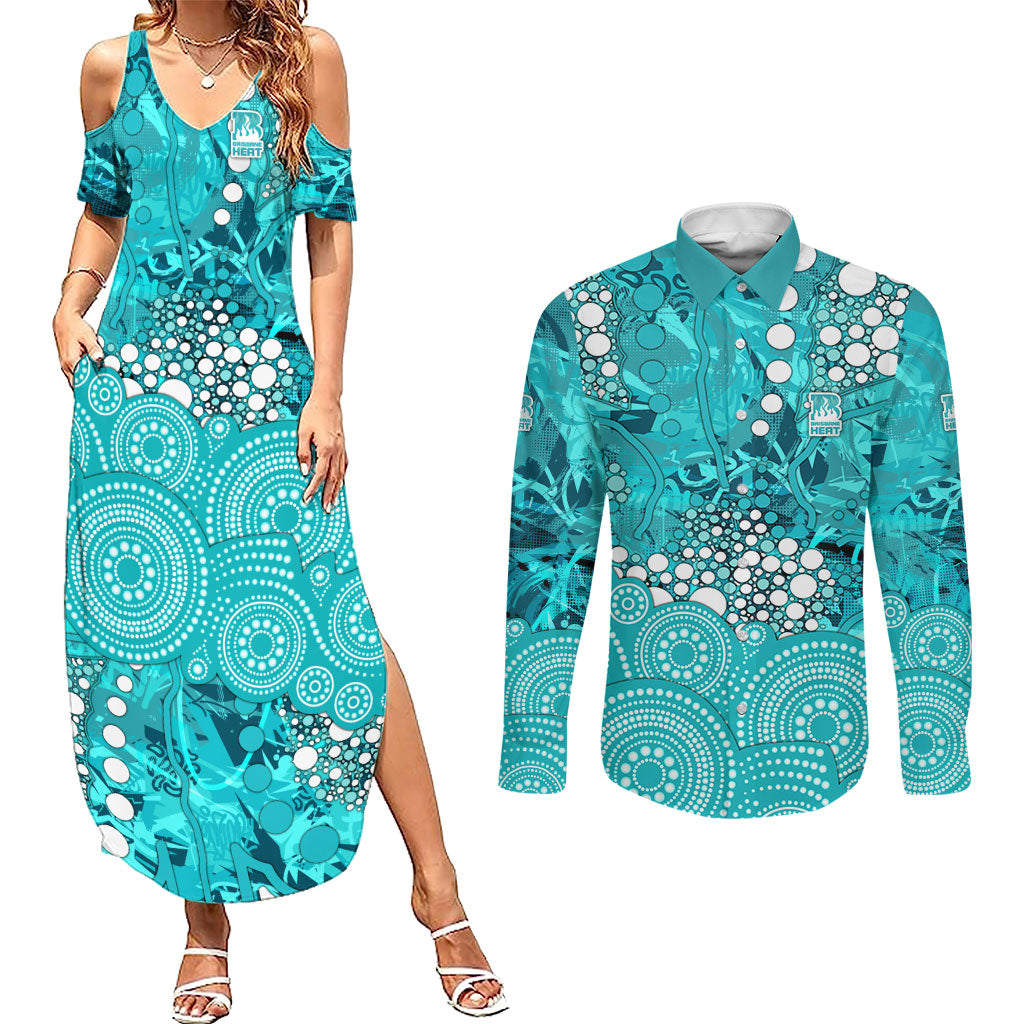 Brisbane Heat Couples Matching Summer Maxi Dress and Long Sleeve Button Shirt Graffiti Urban Aboriginal Dot Abstract Design