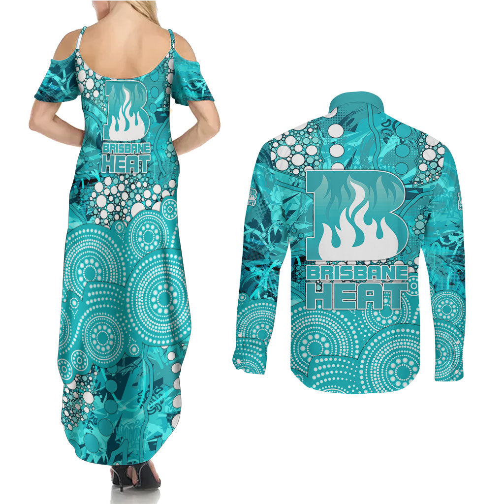 Brisbane Heat Couples Matching Summer Maxi Dress and Long Sleeve Button Shirt Graffiti Urban Aboriginal Dot Abstract Design