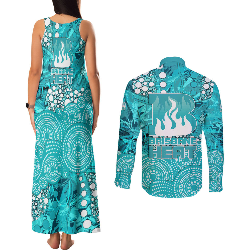 Brisbane Heat Couples Matching Tank Maxi Dress and Long Sleeve Button Shirt Graffiti Urban Aboriginal Dot Abstract Design