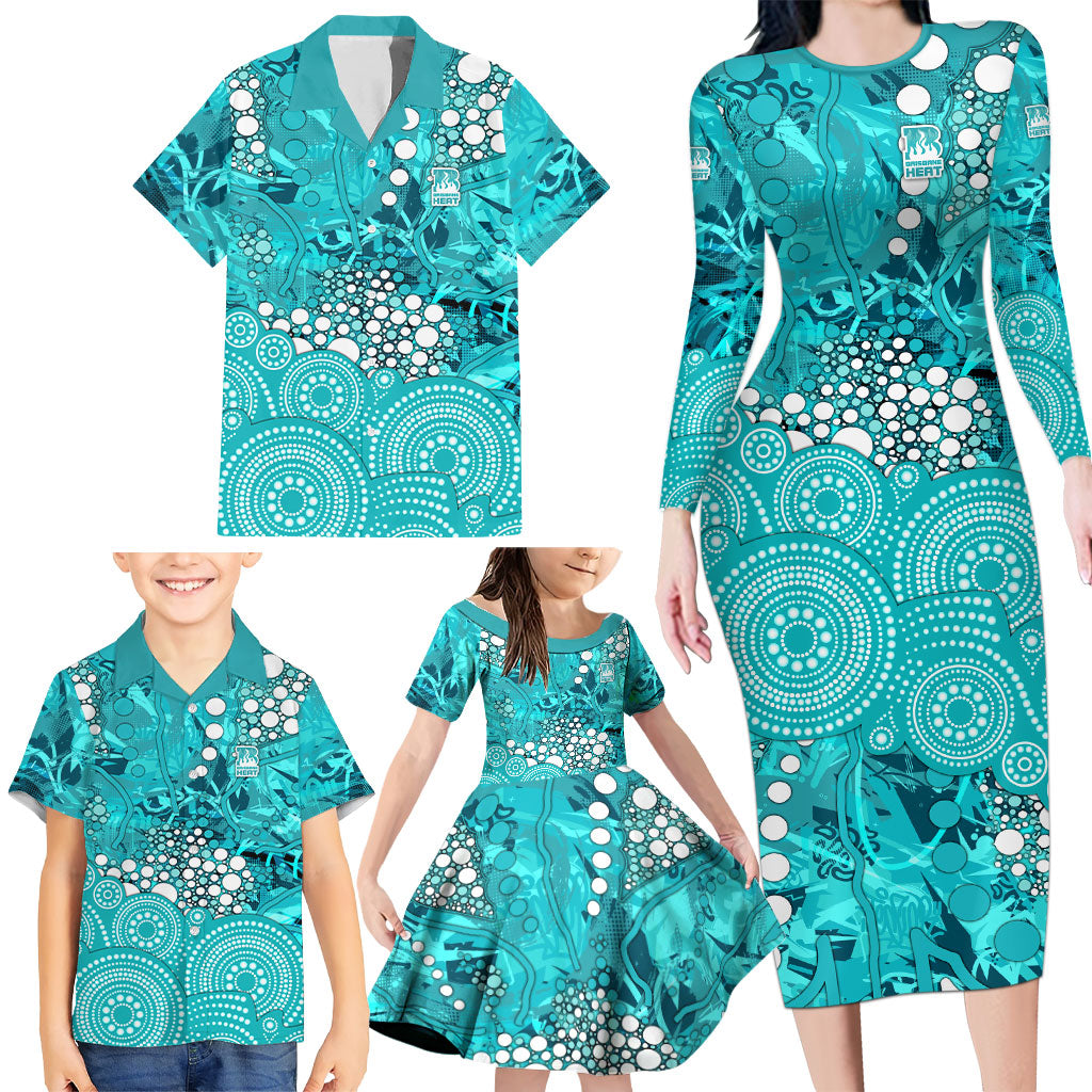 Brisbane Heat Family Matching Long Sleeve Bodycon Dress and Hawaiian Shirt Graffiti Urban Aboriginal Dot Abstract Design