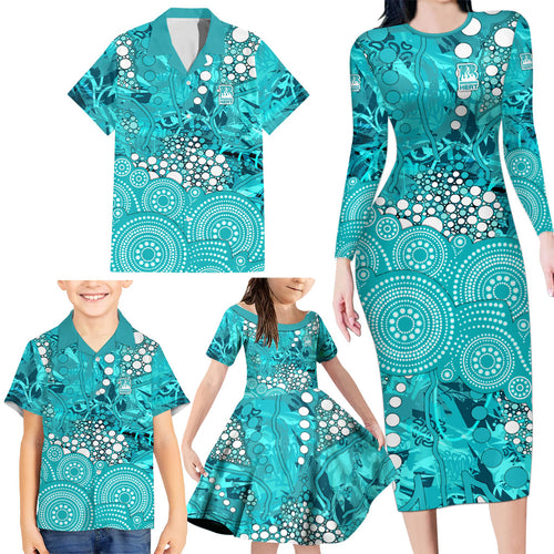 Brisbane Heat Family Matching Long Sleeve Bodycon Dress and Hawaiian Shirt Graffiti Urban Aboriginal Dot Abstract Design