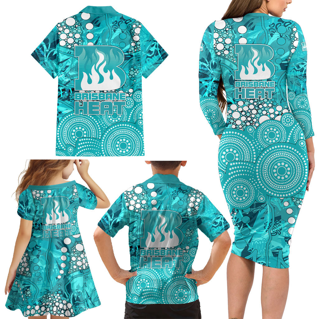 Brisbane Heat Family Matching Long Sleeve Bodycon Dress and Hawaiian Shirt Graffiti Urban Aboriginal Dot Abstract Design