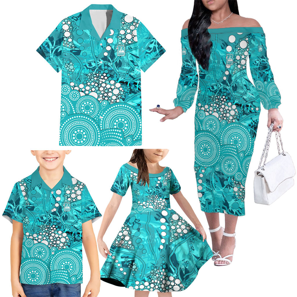 Brisbane Heat Family Matching Off The Shoulder Long Sleeve Dress and Hawaiian Shirt Graffiti Urban Aboriginal Dot Abstract Design