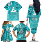 Brisbane Heat Family Matching Off The Shoulder Long Sleeve Dress and Hawaiian Shirt Graffiti Urban Aboriginal Dot Abstract Design