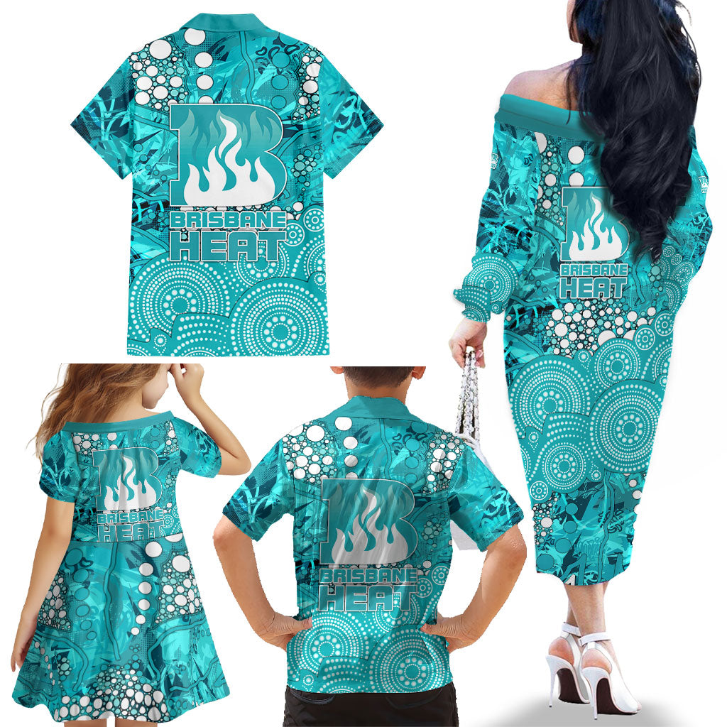 Brisbane Heat Family Matching Off The Shoulder Long Sleeve Dress and Hawaiian Shirt Graffiti Urban Aboriginal Dot Abstract Design