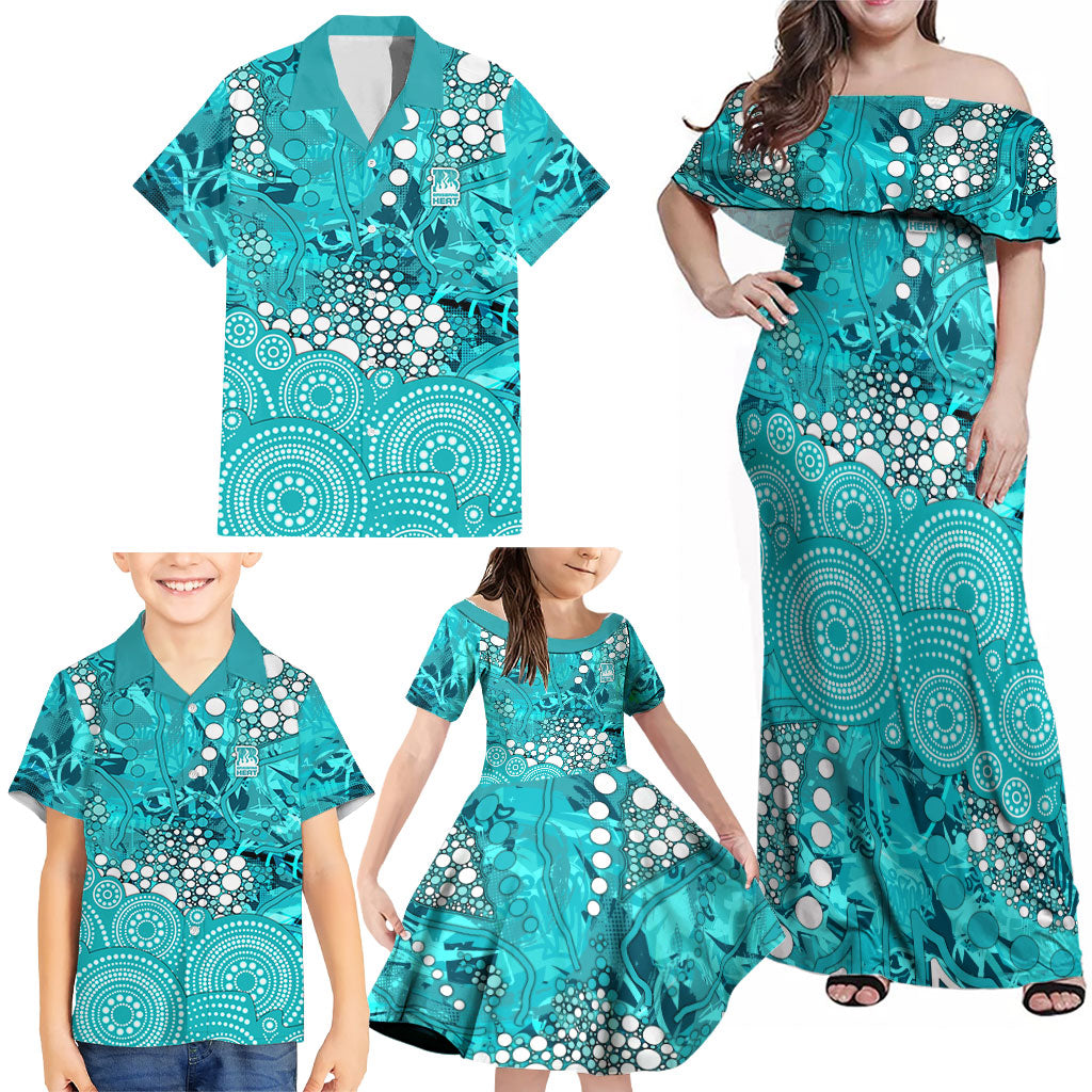 Brisbane Heat Family Matching Off Shoulder Maxi Dress and Hawaiian Shirt Graffiti Urban Aboriginal Dot Abstract Design