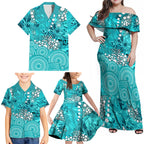 Brisbane Heat Family Matching Off Shoulder Maxi Dress and Hawaiian Shirt Graffiti Urban Aboriginal Dot Abstract Design