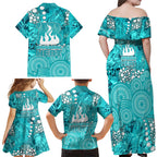Brisbane Heat Family Matching Off Shoulder Maxi Dress and Hawaiian Shirt Graffiti Urban Aboriginal Dot Abstract Design