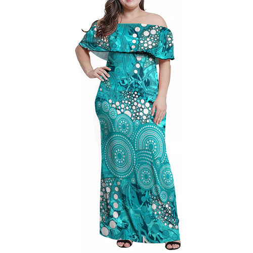 Brisbane Heat Family Matching Off Shoulder Maxi Dress and Hawaiian Shirt Graffiti Urban Aboriginal Dot Abstract Design