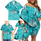 Brisbane Heat Family Matching Off Shoulder Short Dress and Hawaiian Shirt Graffiti Urban Aboriginal Dot Abstract Design