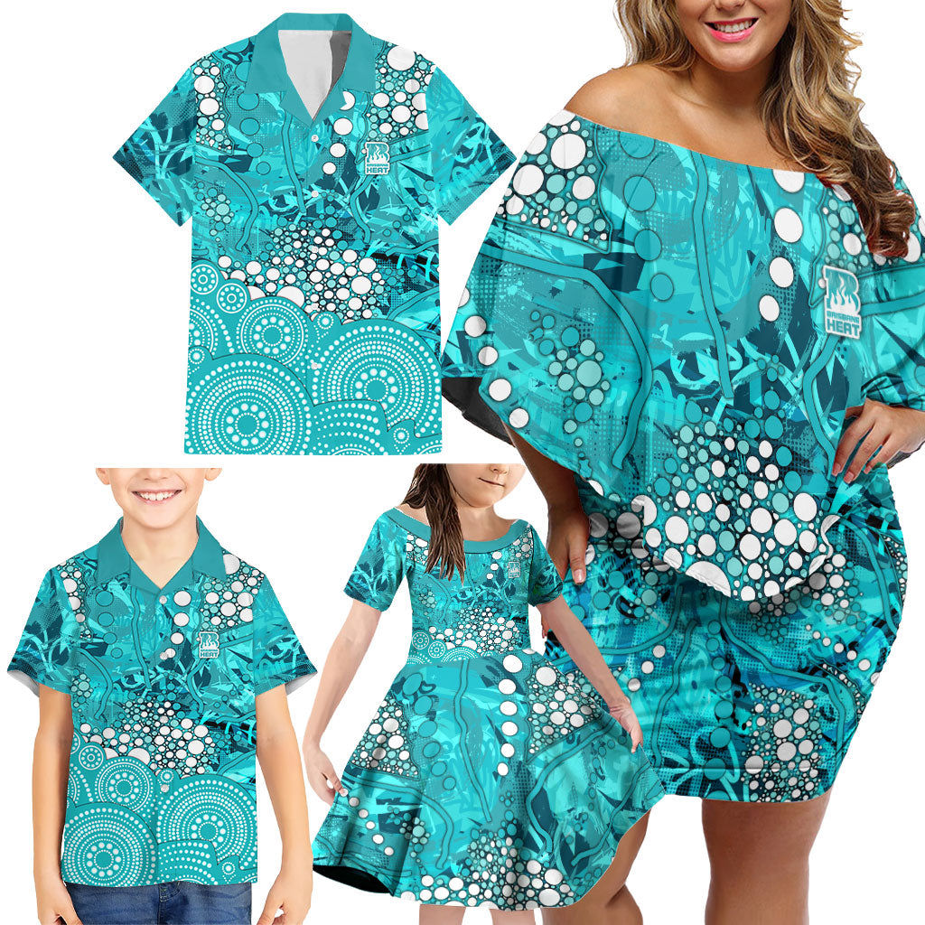 Brisbane Heat Family Matching Off Shoulder Short Dress and Hawaiian Shirt Graffiti Urban Aboriginal Dot Abstract Design