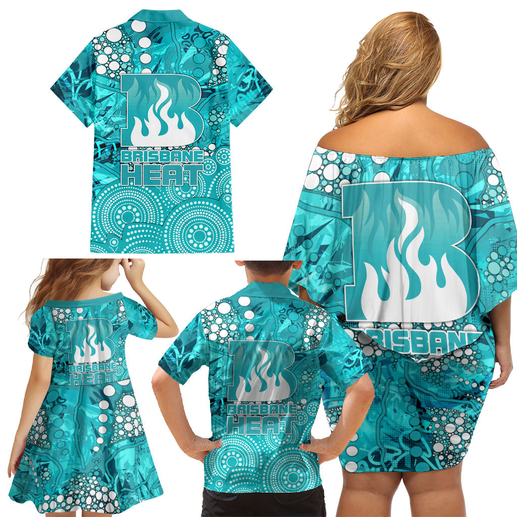 Brisbane Heat Family Matching Off Shoulder Short Dress and Hawaiian Shirt Graffiti Urban Aboriginal Dot Abstract Design