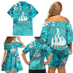 Brisbane Heat Family Matching Off Shoulder Short Dress and Hawaiian Shirt Graffiti Urban Aboriginal Dot Abstract Design