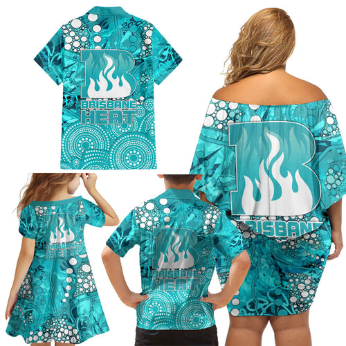 Brisbane Heat Family Matching Off Shoulder Short Dress and Hawaiian Shirt Graffiti Urban Aboriginal Dot Abstract Design