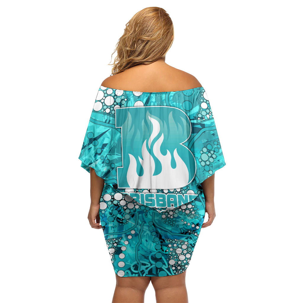 Brisbane Heat Family Matching Off Shoulder Short Dress and Hawaiian Shirt Graffiti Urban Aboriginal Dot Abstract Design