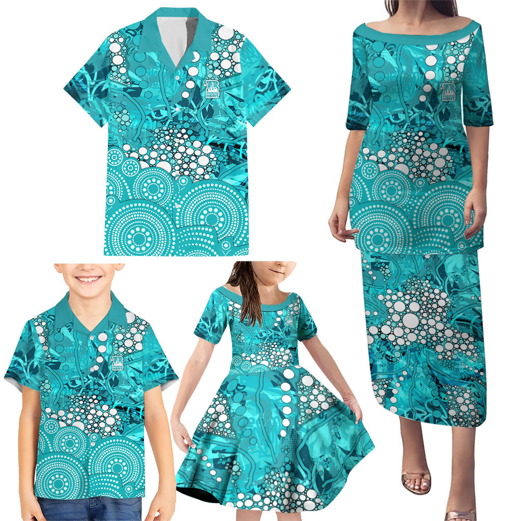 Brisbane Heat Family Matching Puletasi and Hawaiian Shirt Graffiti Urban Aboriginal Dot Abstract Design