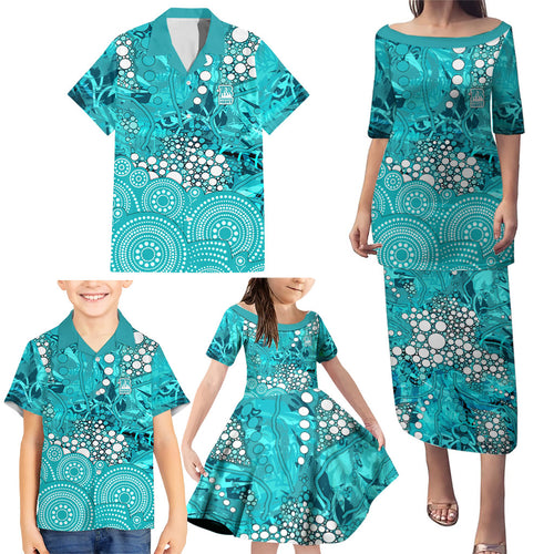 Brisbane Heat Family Matching Puletasi and Hawaiian Shirt Graffiti Urban Aboriginal Dot Abstract Design
