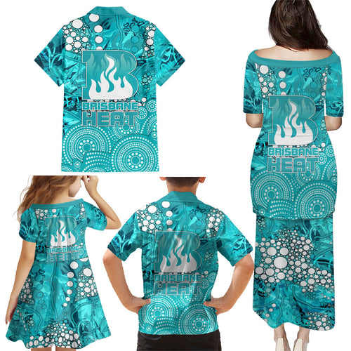 Brisbane Heat Family Matching Puletasi and Hawaiian Shirt Graffiti Urban Aboriginal Dot Abstract Design