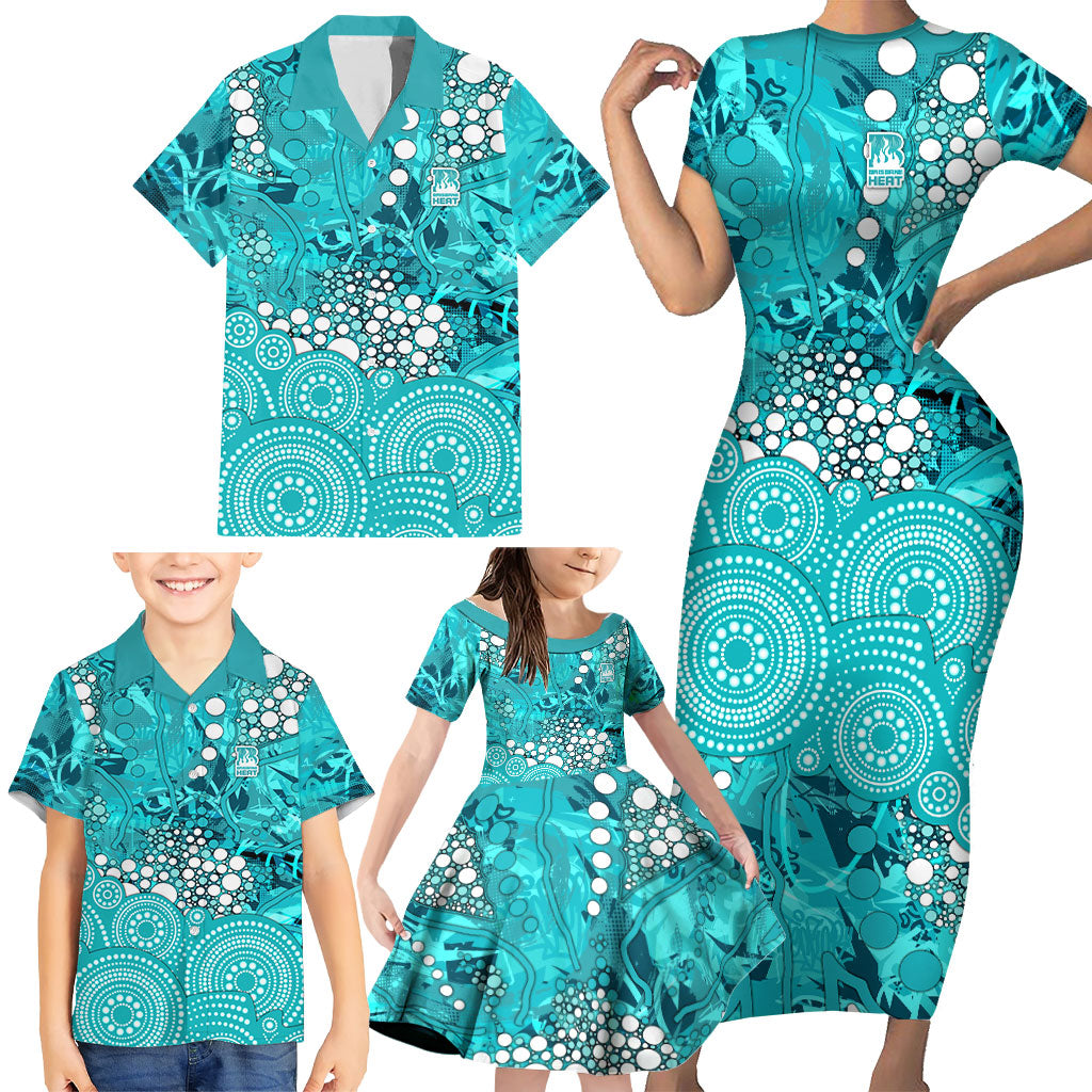 Brisbane Heat Family Matching Short Sleeve Bodycon Dress and Hawaiian Shirt Graffiti Urban Aboriginal Dot Abstract Design